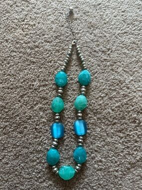 Turquoise Bead Statement Necklace and Black three layered Jewelry